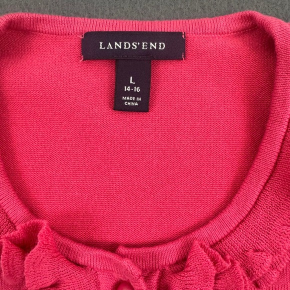 Lands' End Cardigan Sweater Womens L 14-16 Pink Ruffle Trim Supima Cotton Blend - Picture 4 of 6